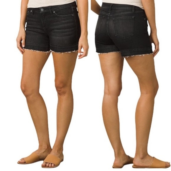 NWT Prana London Released Hem Cutoff Black Denim Jean Shorts - Picture 1 of 7
